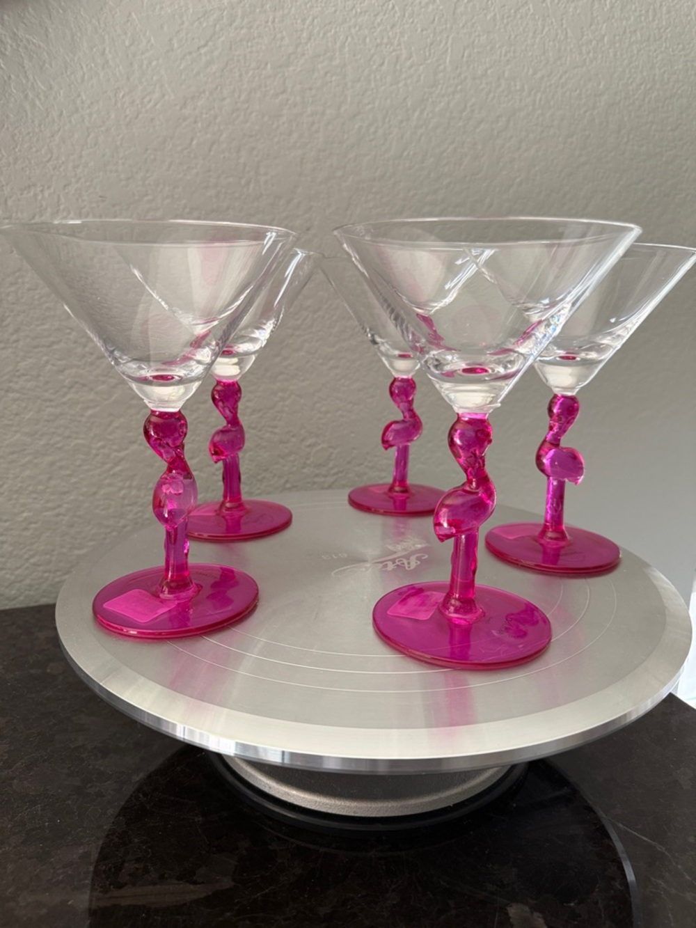 NWT Artland SET OF FIVE Pink Flamingo Stemmed Martini Glasses SEE VIDEO